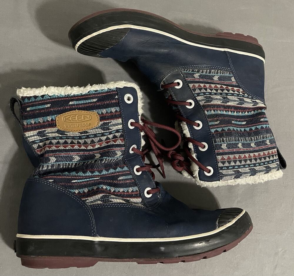 KEEN Elsa Women's Waterproof Winter Boots Aztec Dress Blue Size 11 1013728 -4F